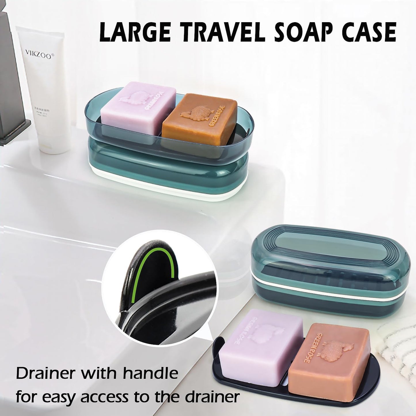 Shampoo & Conditioner Bar Holder, Large Plastic Travel Soap Case, Portable Bar Soap Dish with Lid, Clear Soap Bar Box (Max, Blue)
