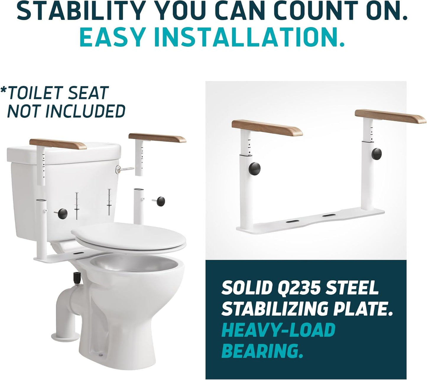 Lunderg Toilet Safety Rails for Seniors - Easy Installation & Super Sturdy Grab Bars Arms - Non-Bulky & Elegant Handicap Toilet Safety Frame - Seat Handles for Elderly, Disabled or Mobility Issues