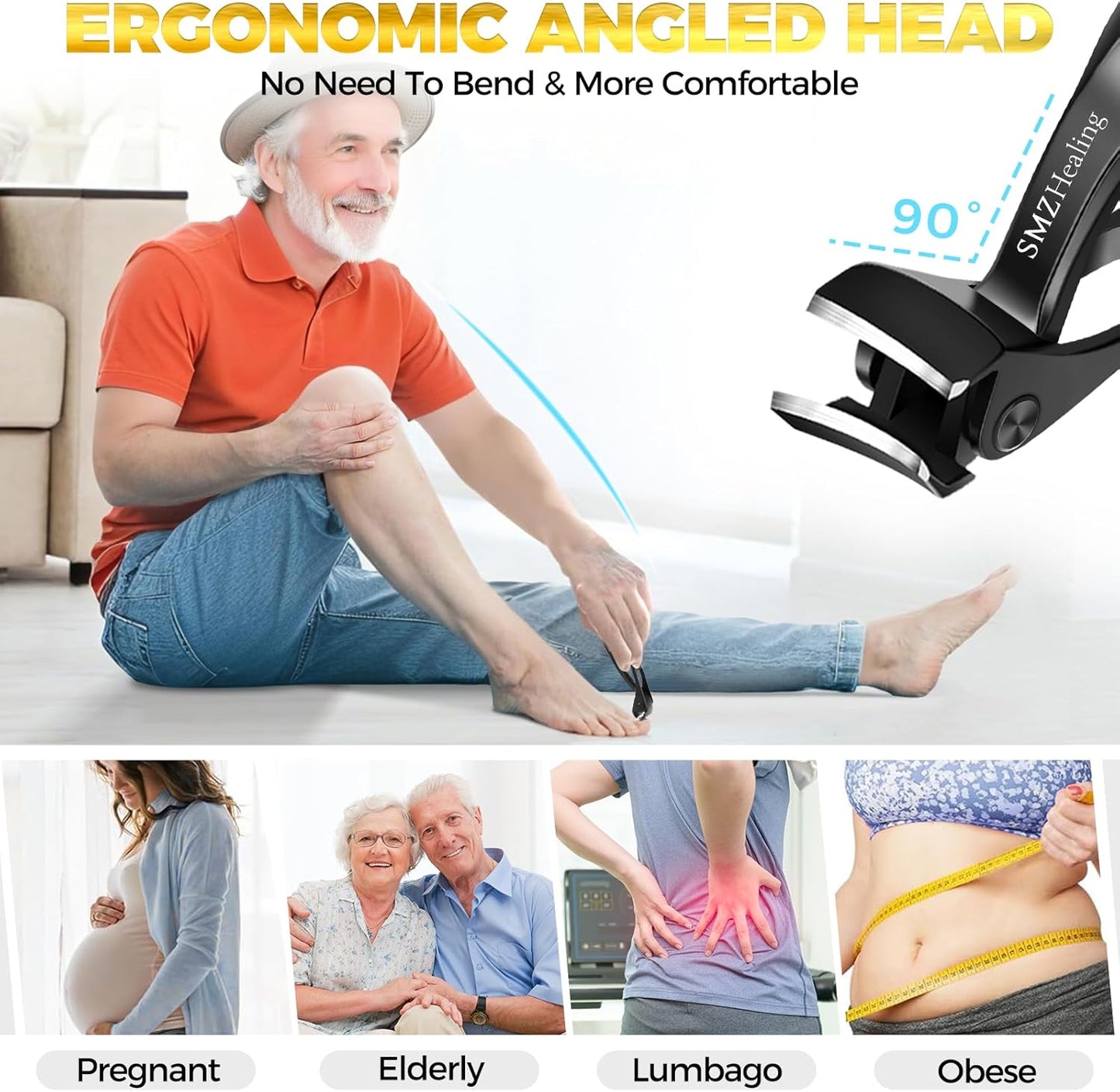 Toenail Clippers for Seniors Thick Toenails, Angled Head Heavy Duty Large Toe Nail Clippers for Men Thick Nails, Slanted Curved Blade Ingrown Toenail Clippers