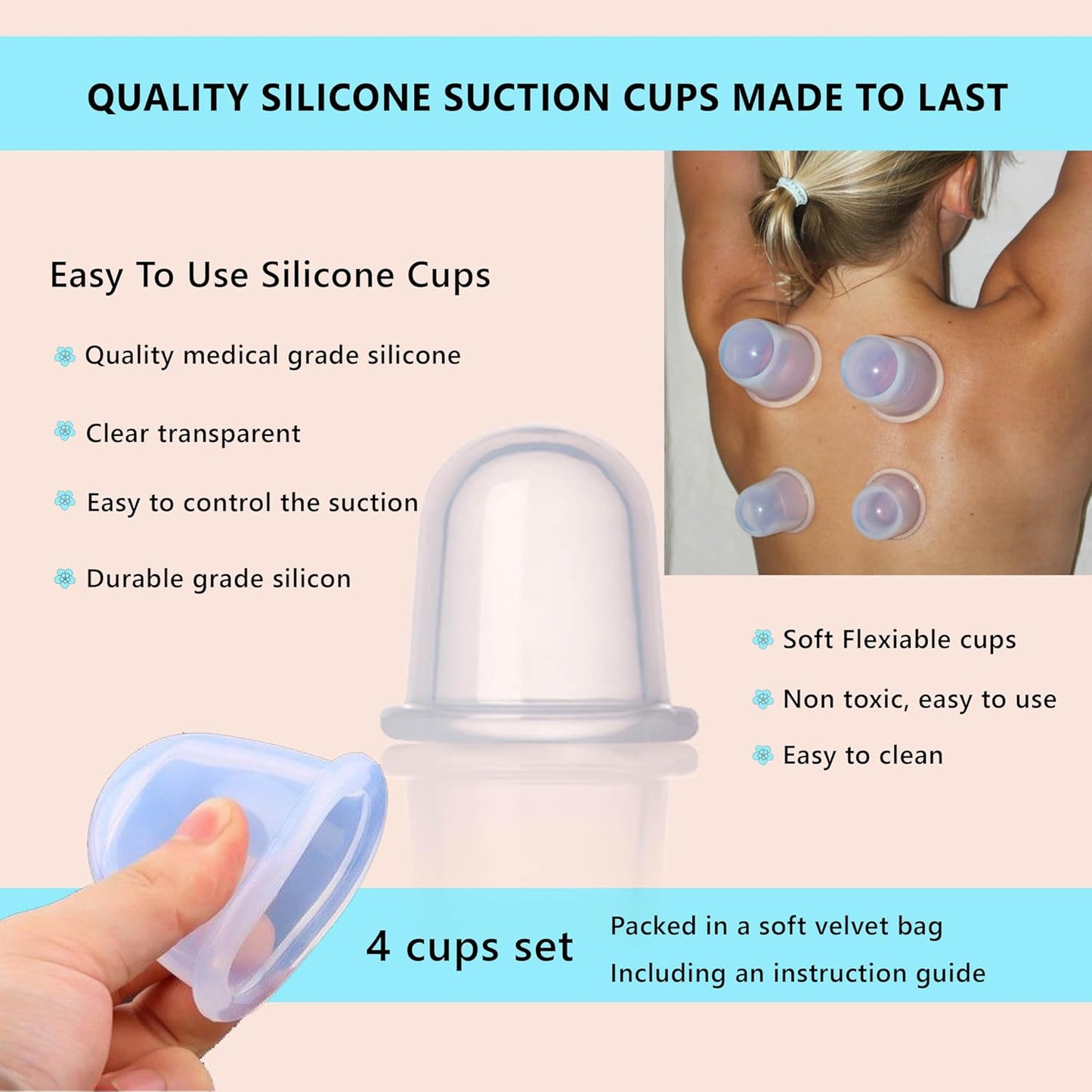 Cupping Kit for Massage Therapy - by DoSensePro, Cupping Set of 6 Professional Silicone Cups