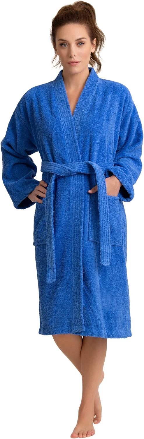 Soft Touch Linen Women's Robe Terry Cloth Kimono Bathrobe Thick 100% Cotton