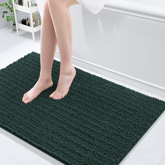 Arotive Luxury Chenille Bathroom Rug Mat, Extra Soft Thick Absorbent Shaggy Bath Rugs, Non-Slip Machine Wash Dry, Plush Bath Mats for Bathroom, Shower and Tub, 45x27, Dark Green