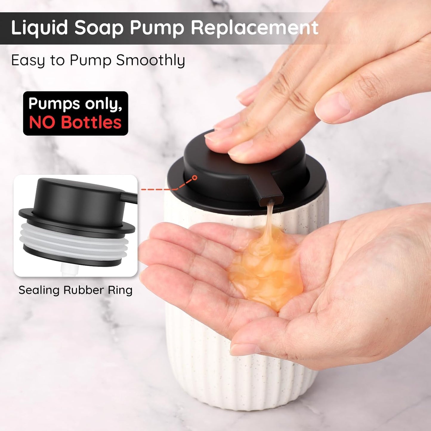 Segbeauty 2pcs Black Soap Dispenser Pump Head Replacement for Bathroom, Pump Head for Ceramic Hand Soap Dispenser Kitchen, Lid Replacement for Shampoo and Conditioner Bottle, Lotion Container Pumps