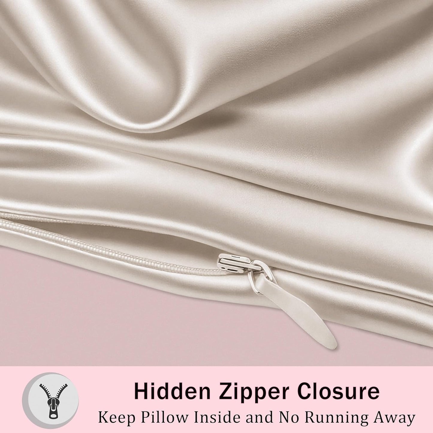 Mulberry Silk Pillow Cases with Zipper, Ultra Smooth Soft Breathable Cooling Pillow Cases for Hot Sleepers, Silk Satin Pillowcase for Hair and Skin, Gifts for Women (Beige, Standard Size, 1 Pack)