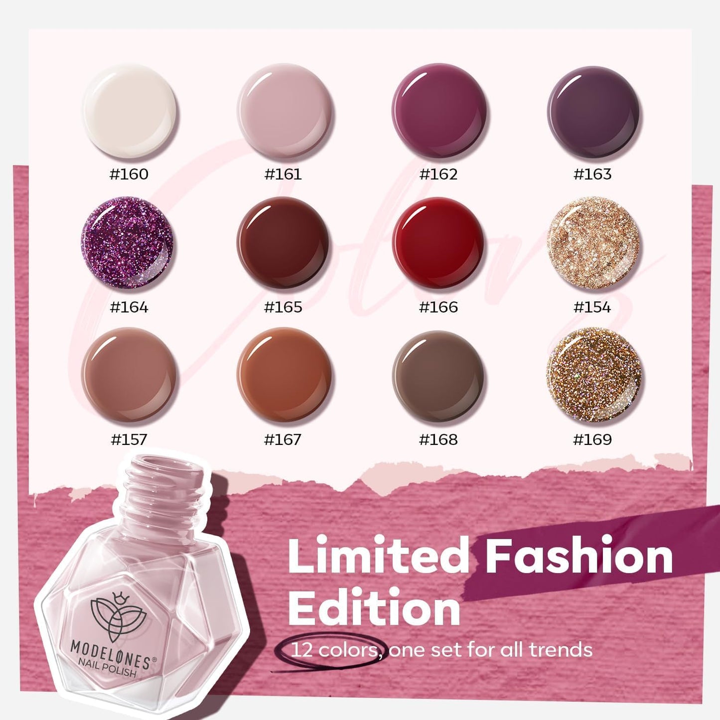 modelones Nail Polish Set 12 Colors Burgundy Red New Year 2025 Nail Polish Set Champagne Gold Glitter Dark Red Purple Shimmer Brown Nail Valentines's Gifts for Women Girl DIY Salon Home