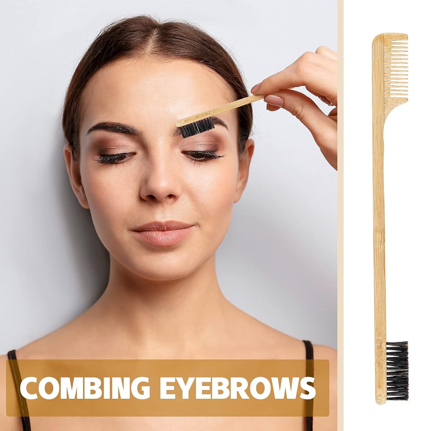 Geiserailie 3 Pieces Moustache Comb and Brush Hair Edge Bamboo Brushes 2-in-1 Edge Mustache Comb Gentle Control Wood Eyebrow Tool