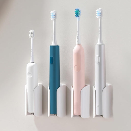 Wall-Mounted Electric Toothbrush Holders, Adhesive Electric Toothbrush Holder Stand, Bathroom Organizer Rotating Electric Toothbrushes Holder, ABS&Stainless Steel, White, 4 Pack