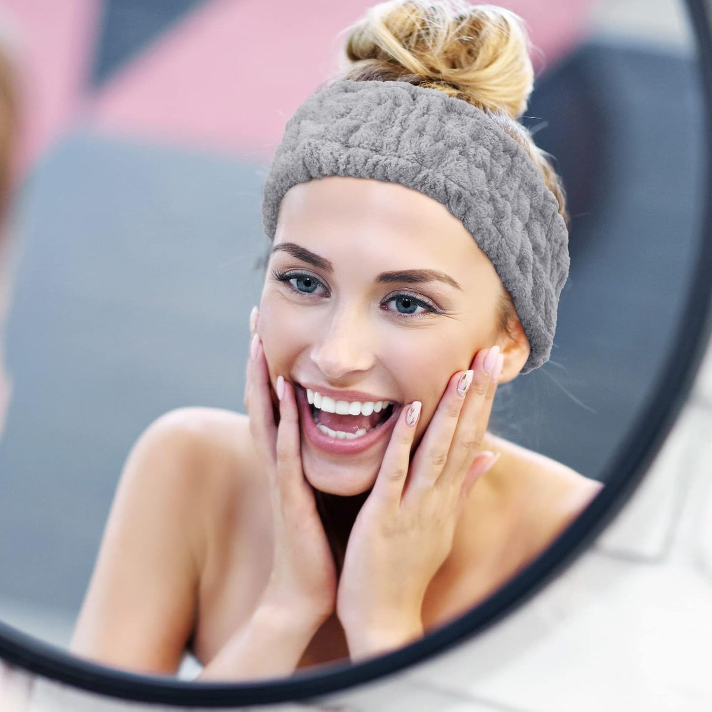 Chuangdi 3 Pieces Spa Headband for Women Facial Makeup Headband Soft Terry Cloth Hairband for Washing Face Mask Spa Shower Gifts(Gray)