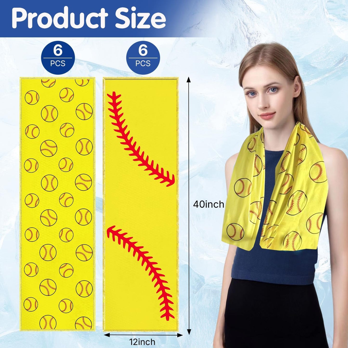 OPSO Softball Cooling Towel Set, 40 x 12 inches, 12 Pack, Microfiber Sports Towels for Baseball, Soccer, Golf LCE Towel Microfiber Sports Towels for Player (Softball 4)