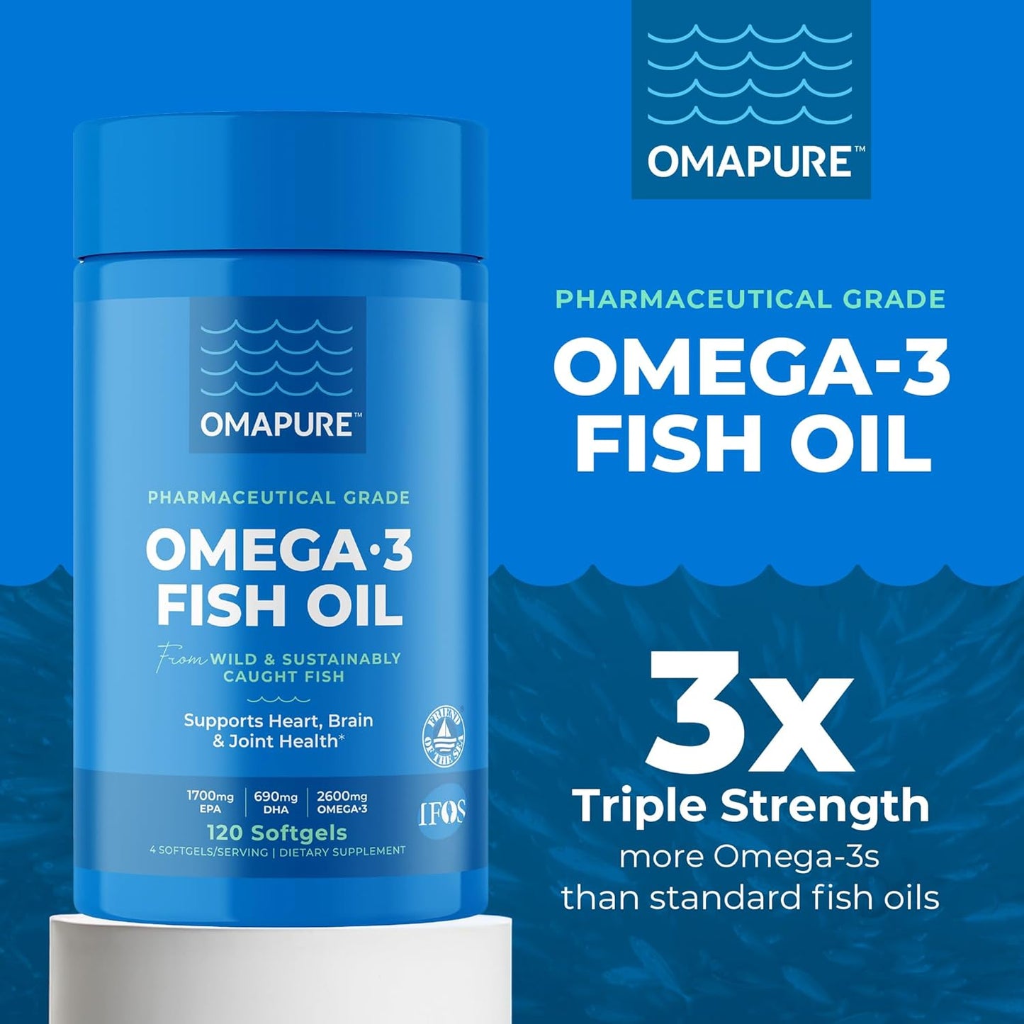 Wild Caught Omega-3 Supplements with High EPA & DHA (10 Bottles, 120 Softgels) - Burpless Formula Supports Heart & Joint Health, Promotes Brain Function