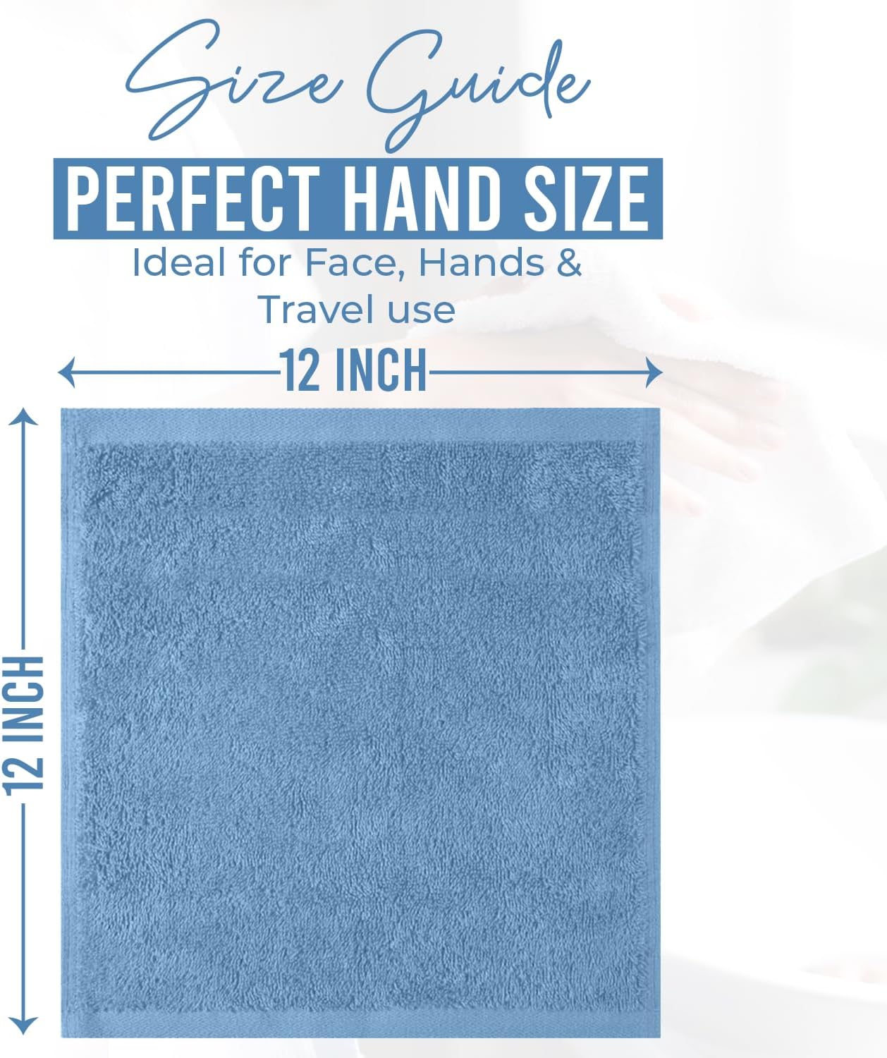DAN RIVER 100% Cotton Wash Cloths 12 Pack [12x12] Soft & Absorbent wash Cloths for Your face, Gym, Hotels & Spa Perfect for Everyday Use Fingertip Towels, Medium Blue