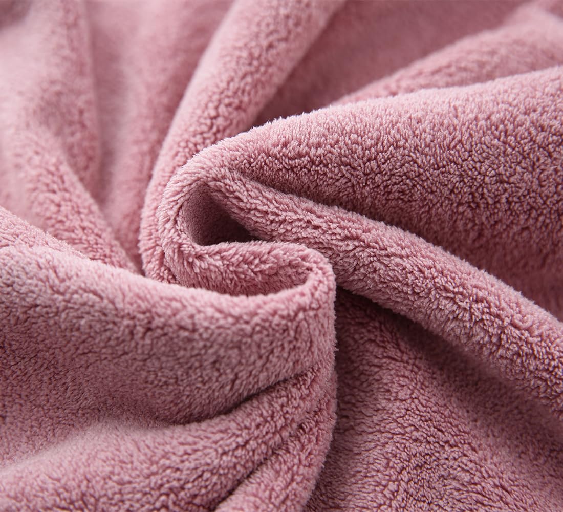 2 Pack Microfiber Hair Towel Wrap,Hair Drying Towel with Button Design,Head Towel to Dry Curly Hair Quickly (Bean Pink)