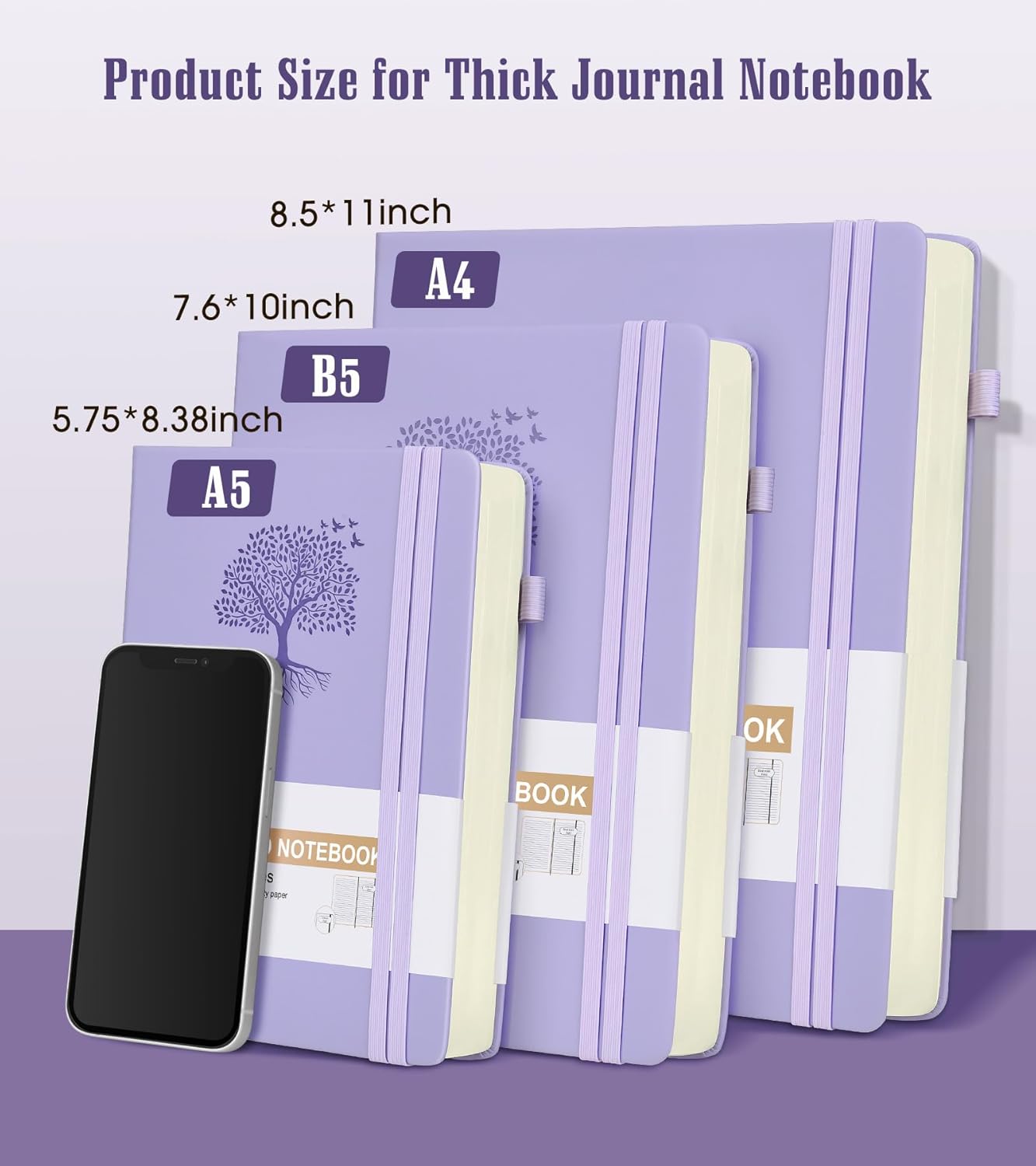 Lined Journal Notebook, 365 Pages B5 Large Journals for Writing Ruled Notebook, Hardcover Leather Journal for Women Men, Daily Notebook for Work, Note Taking, 100Gsm Thick Paper( 7.6'' X 10'' Purple)