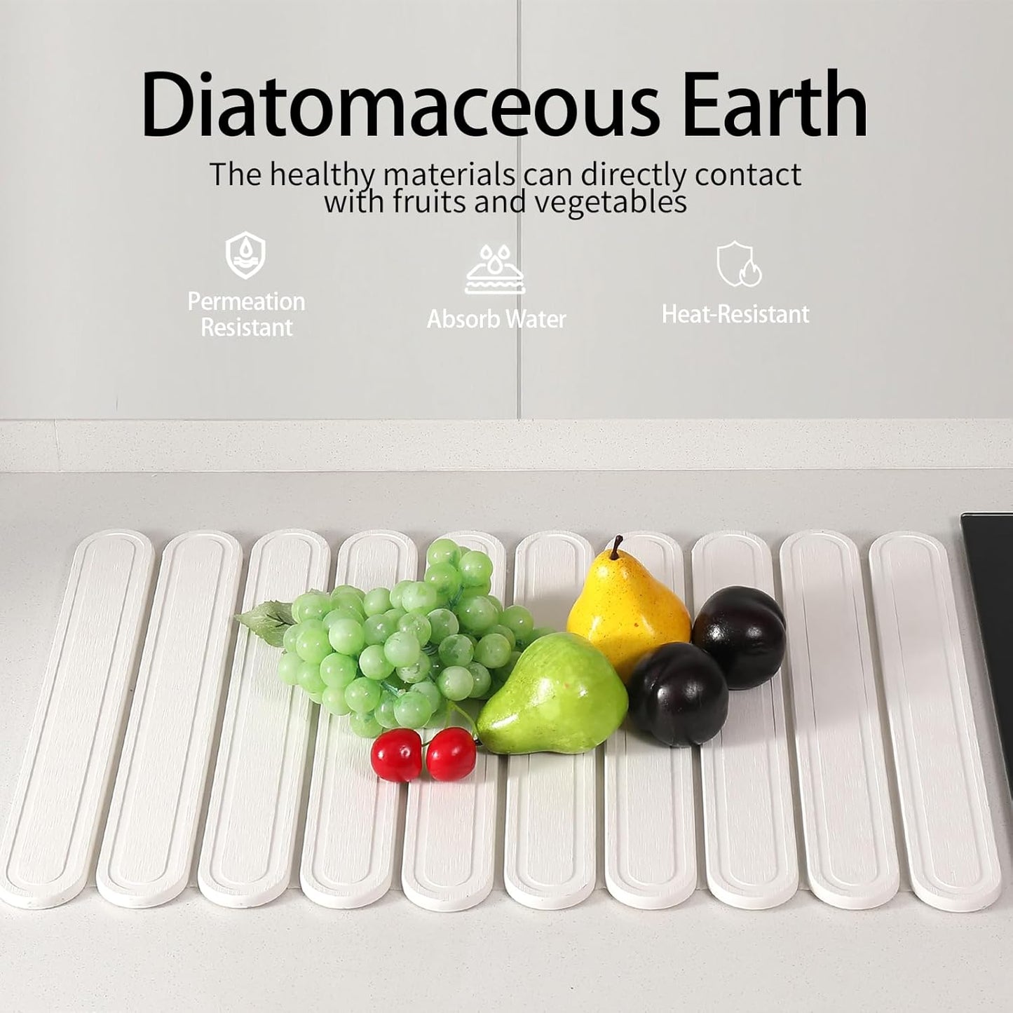 Stone Dish Drying Mat for Kitchen Counter, Quick Dry Stone Mat Kitchen for Dishes Bottles Cups, Large Foldable Diatomaceous Earth Dish Drying Mats Match Any Countertop, White