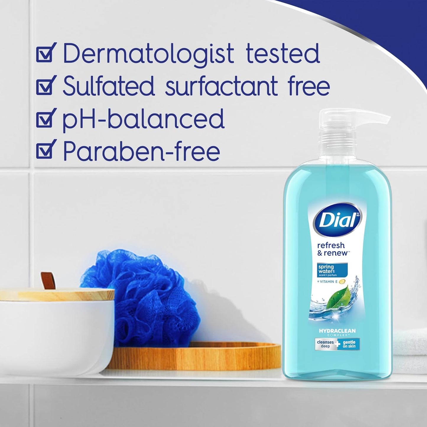 Dial Body Wash, Refresh & Renew Spring Water, 23 fl oz (Pack of 3)