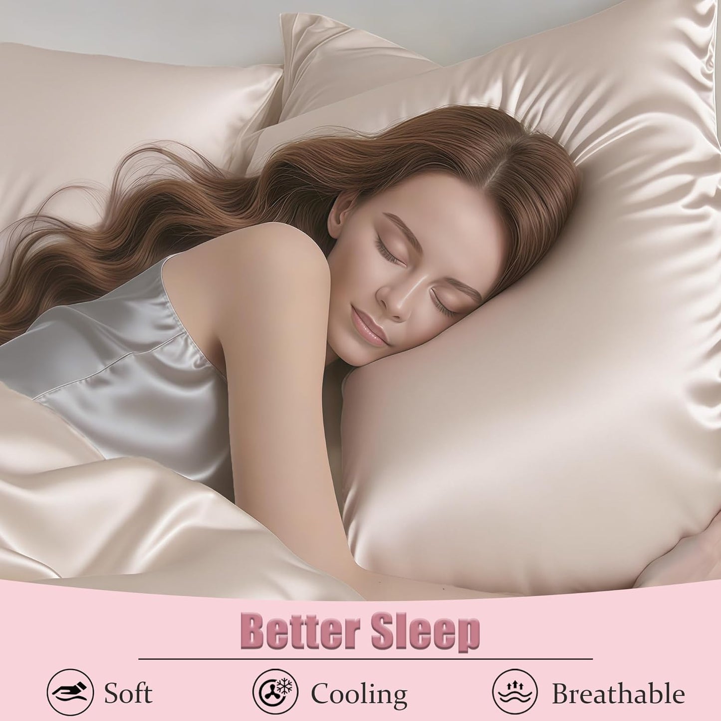 Mulberry Silk King Size Pillow Cases Set of 2, Ultra Smooth Soft Breathable Cooling Pillow Cases for Hot Sleepers, Silk Satin Pillowcases 2 Pack with Zipper for Hair and Skin, Gifts for Women