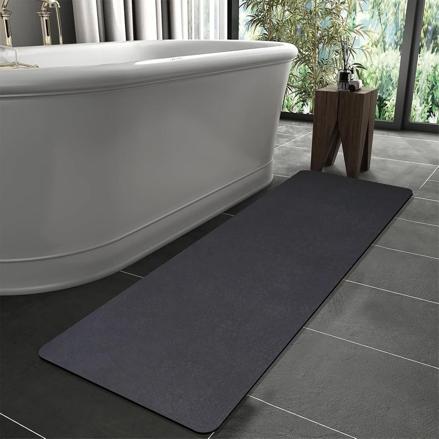 Diatomaceous Earth Bath mat Bathroom Rugs Super Absorbent Quick Dry Non Slip Bath Mat Thin Bathroom Floor Mats Fit Under Door-Shower Rug for in Front of Bathtub Shower, Dark Grey, 23.6"x47.2"