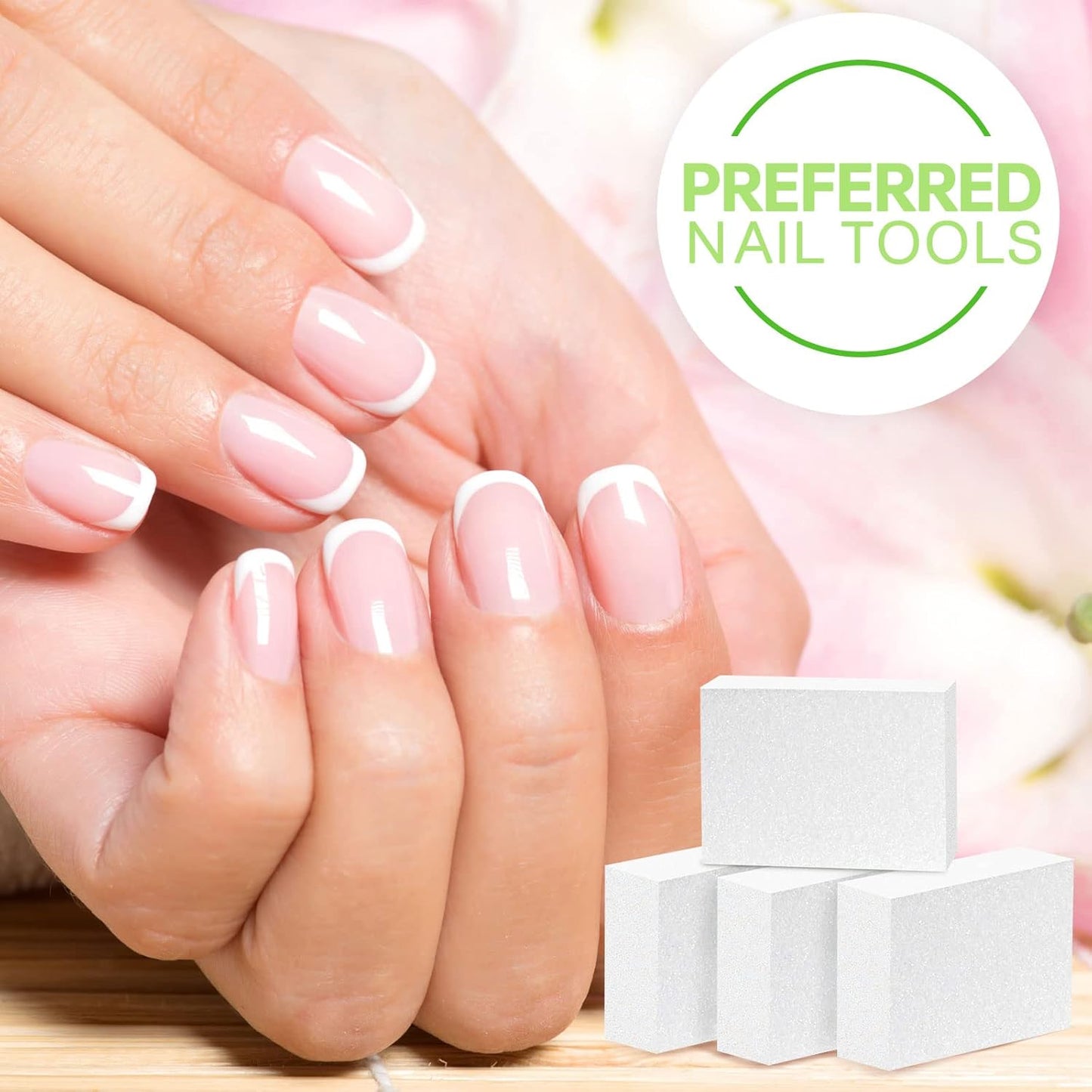 Maryton Nail Buffer Mini Block Files, 100/120 Grit for Acrylic Nails, 130 Count (White)