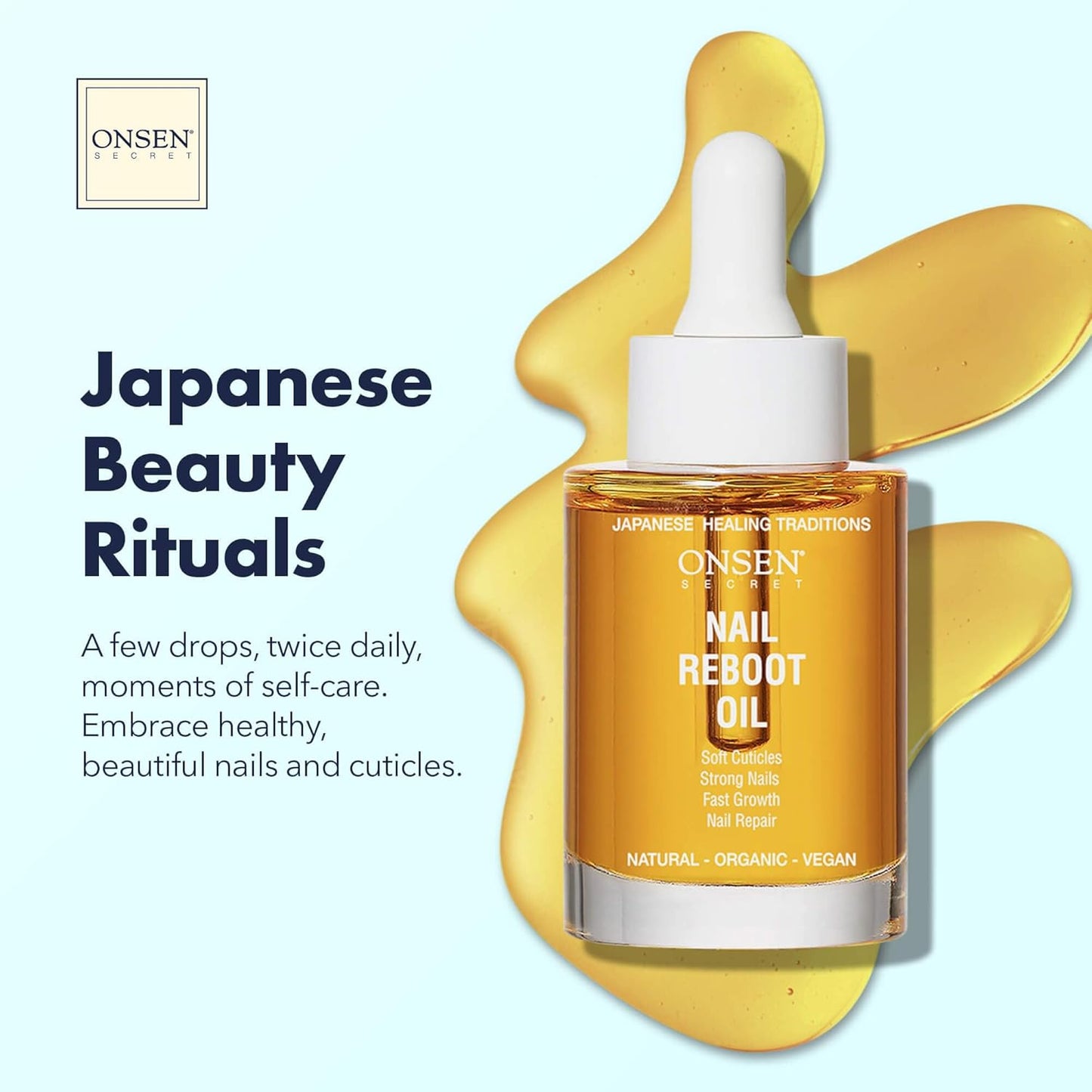 Onsen Secret Nail & Cuticle Repair Oil (2x30ml) - Dry Oil Formula - Japanese Tsubaki, Tea Tree & Jojoba - Strengthens Nails, Repairs Cuticles, Hydrates Skin & Hair - Natural & Vegan