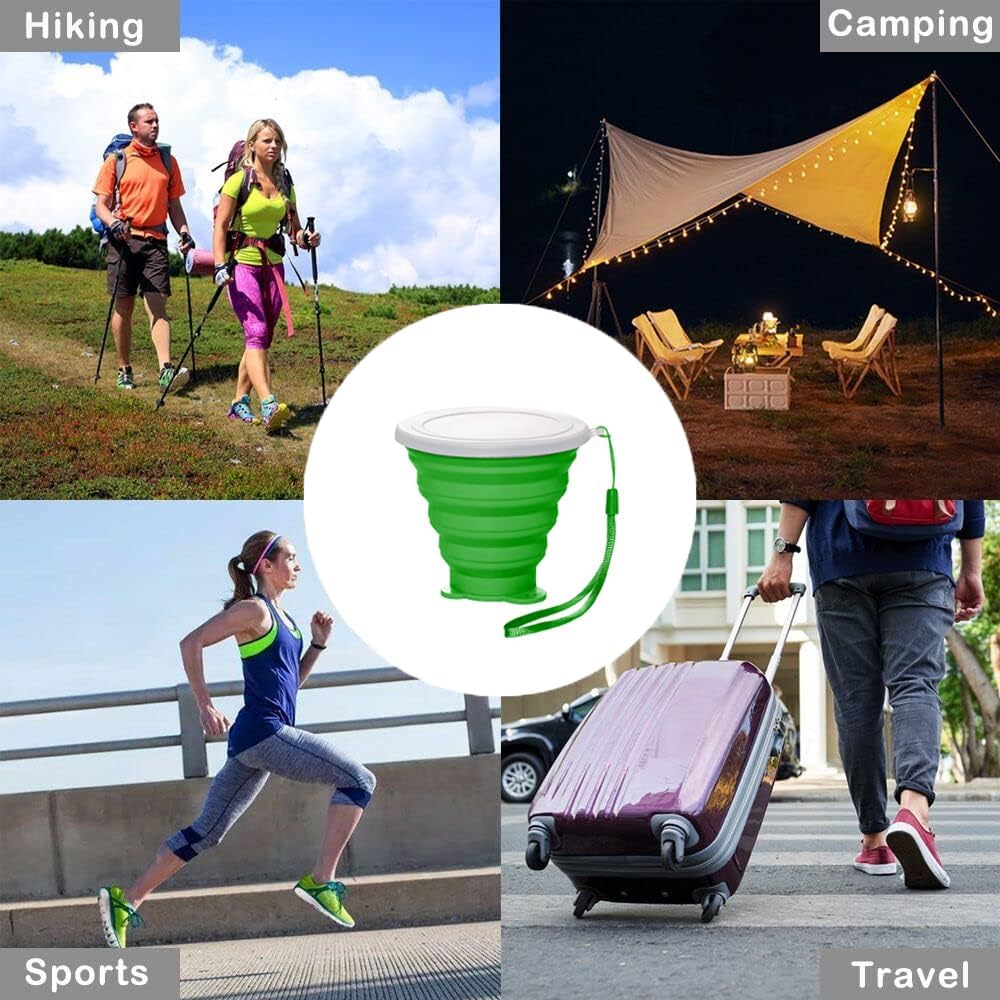 Silicone Collapsible Cup,Collapsible Cups for Camping,Folding Cup with Lids,Collapsible Coffee Cup,Reusable Drinking Mugs Cup(Green)