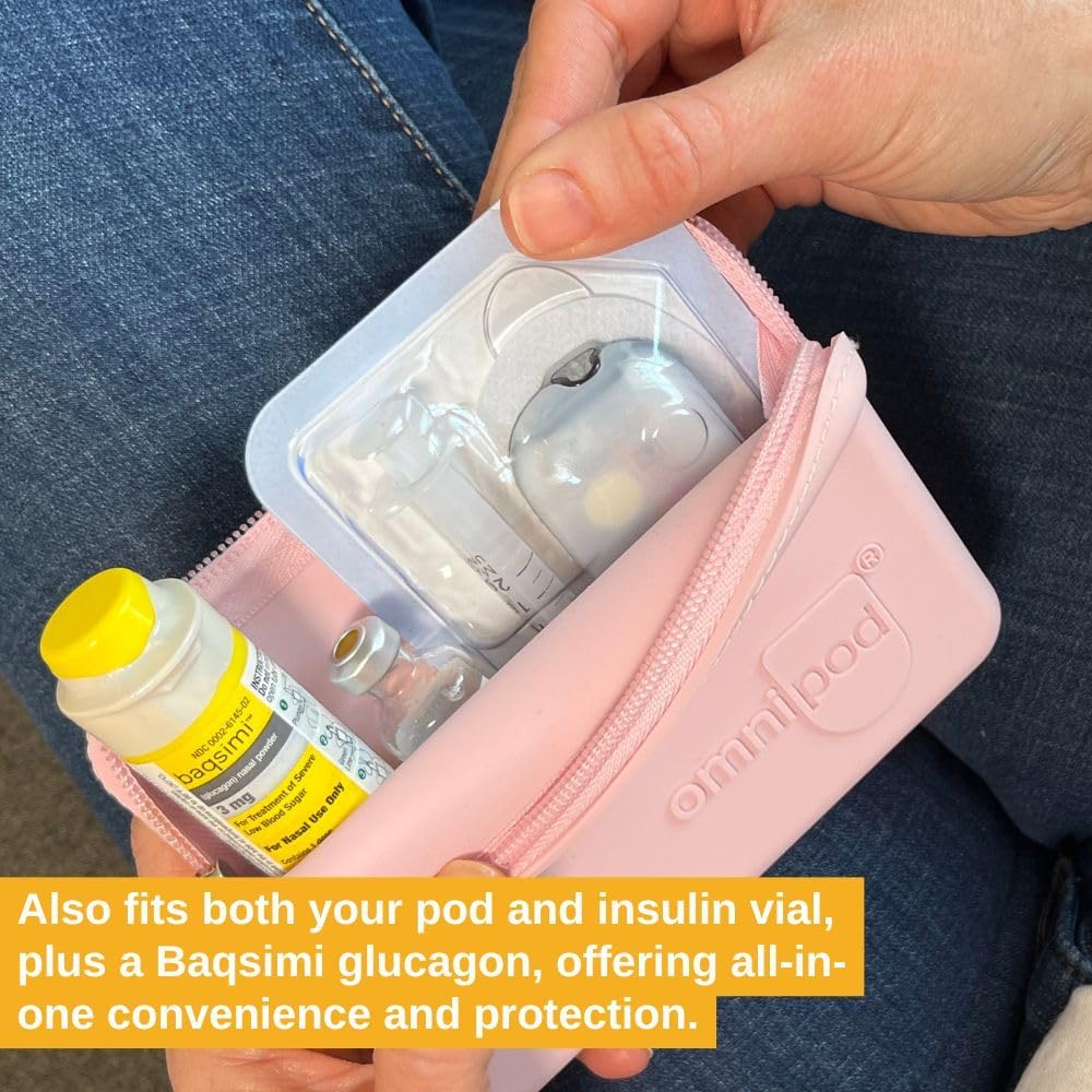 Omnipod Protective Travel Case | Silicone Storage fits an Insulin Vial and One Pod| Diabetic Care Products | Diabetes Supplies Organizer (Pink)