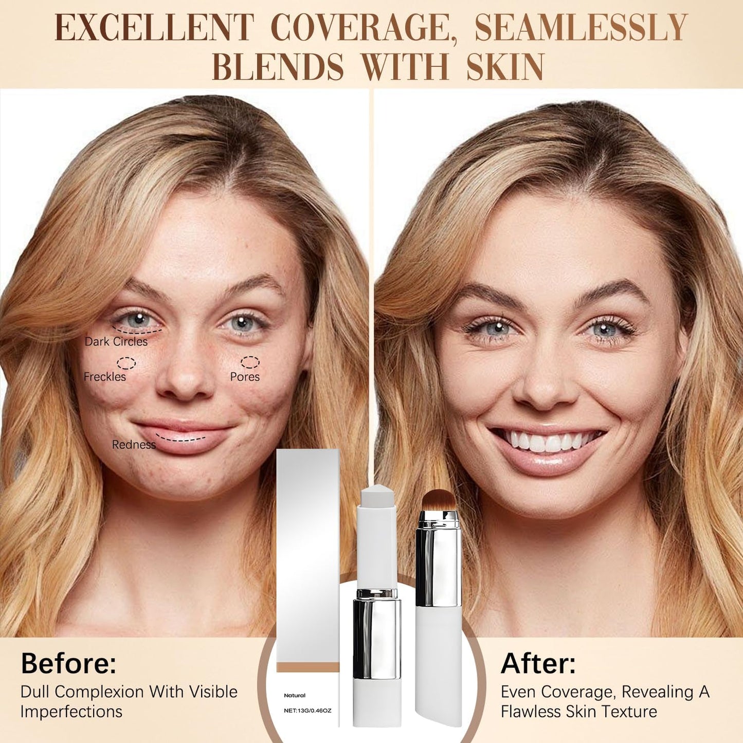 Blanc Cover Cream Stick, Color Changing Brightening Makeup Base, Hydrating Concealer, White Foundation for Flawless Look (Ivory)