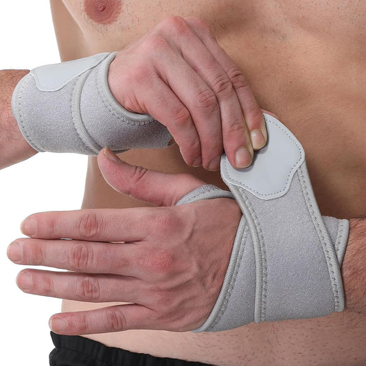 NeoTech Care Wrist Band - Elastic & Breathable Fabric - Adjustable Compression Strap - Men, Women, Right or Left - Support Wrap for Protection or Sports (Gray Color, Size M, 1 Pair)