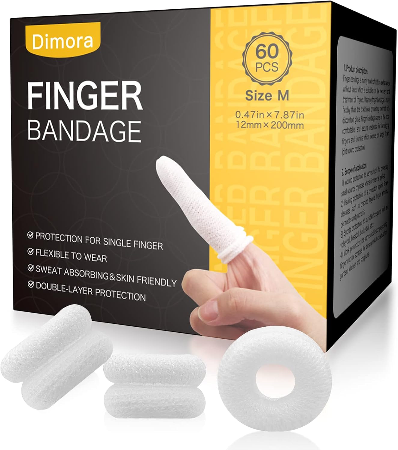 Dimora Finger Cots, Pack of 60 (Medium Size) Finger Protectors, Breathable Bandages for Wound Care, Stretchy Sleeves for Gardening, Fitness and Cargo Handling, White