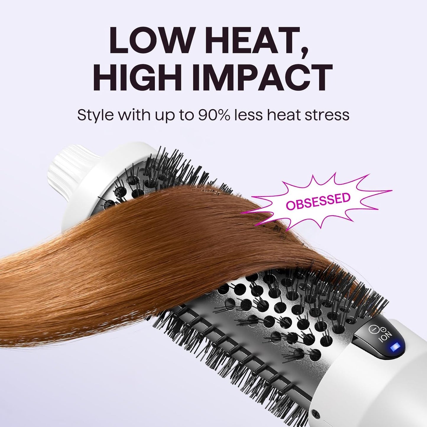 Wavytalk Blowout Boost Thermal Brush, 1.5 inch Heated Round Brush for Blowout Look, Negative Ion Technology, Ceramic Tourmaline, 5 Temperature Settings, Dual Voltage, White