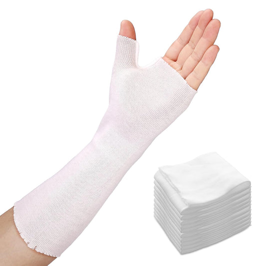 Hand Socks for Splint (Pack of 10), Stockinette Tubing, Thin Breathable Surgical Sleeves for Arm, Wrist and Thumb Sleeve Under Brace, Cast Wrap Liner for Men & Women, Fit Left & Right Hands (White, M)