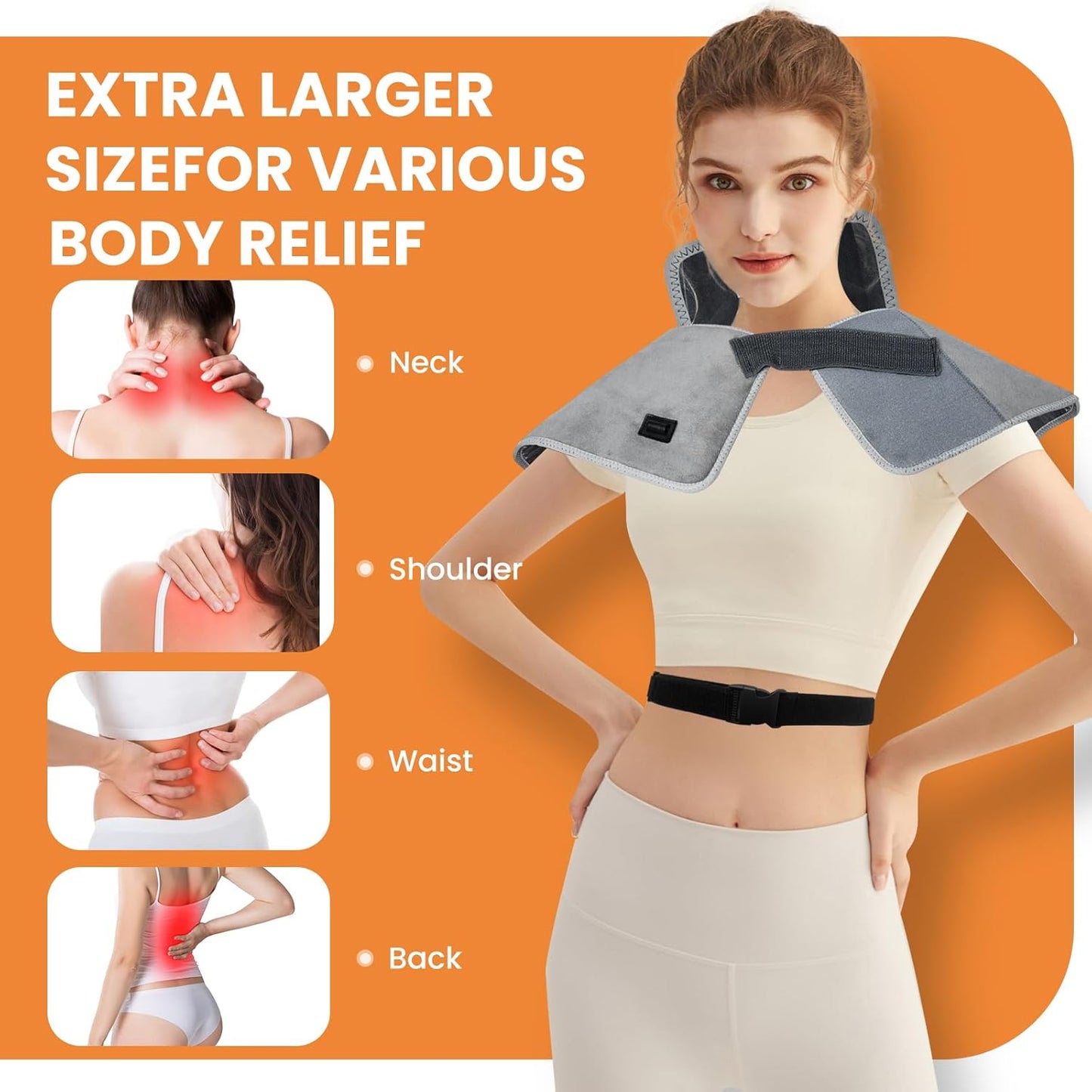 Red Infrared Light Device for Back: Neck Shoulder Body Pain Relief, Electric Heated Red Light Therapy Device, 660nm&850nm Dual-chip LED Wrap Pad Muscle Relaxing for Women Men at Home 6 Timers Auto‑Off