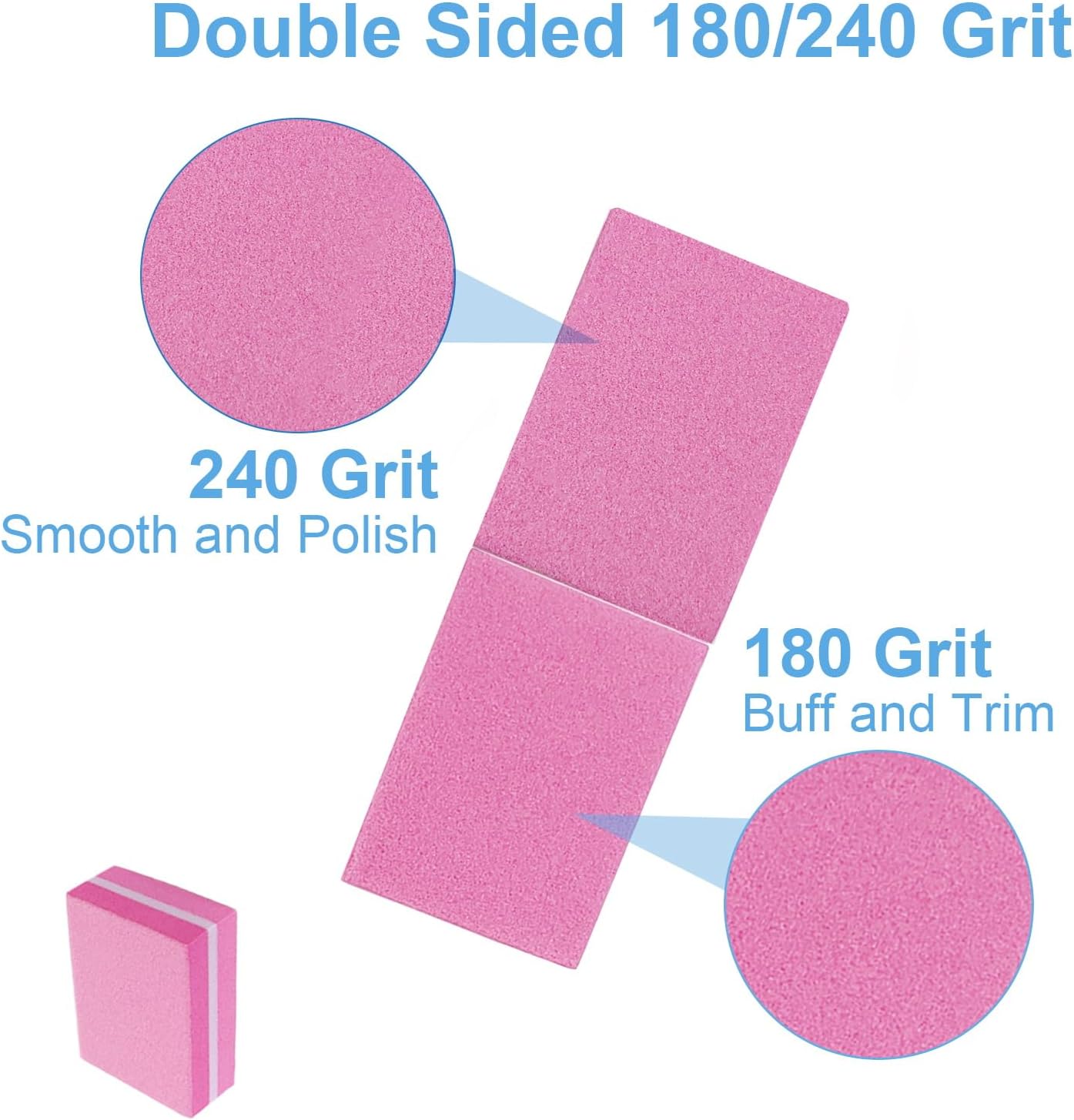180/240 Grit Nail Buffers (50 Pack), Mini Buffer Block Nail File for Acrylic Nails and Natural Nails, Professional Nail Buffer Block Bulk Buffing Blocks for Nail Buff Manicure File Blocks Set Pink