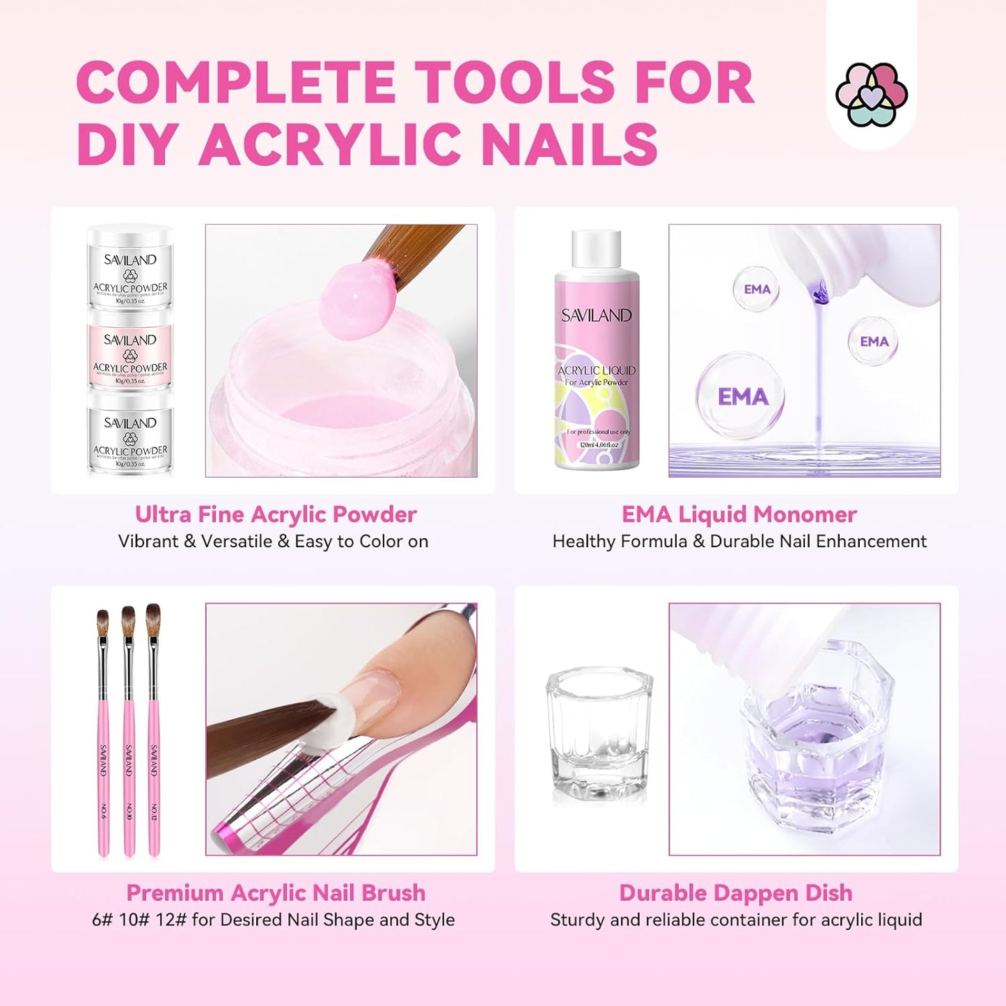 SAVILAND Acrylic Nail Kit with Everything: Professional Nails Kit Acrylic Set for Beginner Acrylic Powder Acrylic Liquid Gel Polish Kit U V Light Acrylic Nail Set Full Acrylic Nail Supplies Home Salon