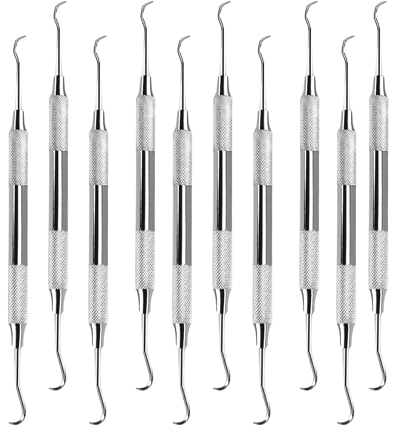 Utopia Care Professional Dental Tartar Scraper Tool, Dental Pick, 6.5 Inch Double Ended Tartar Remover for Teeth, Plaque Remover, Tooth Scraper, Silver, Pack of 10