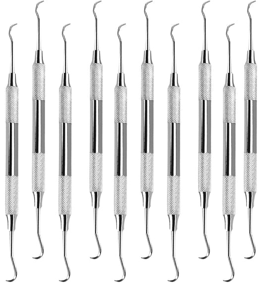 Utopia Care Professional Dental Tartar Scraper Tool, Dental Pick, 6.5 Inch Double Ended Tartar Remover for Teeth, Plaque Remover, Tooth Scraper, Silver, Pack of 10