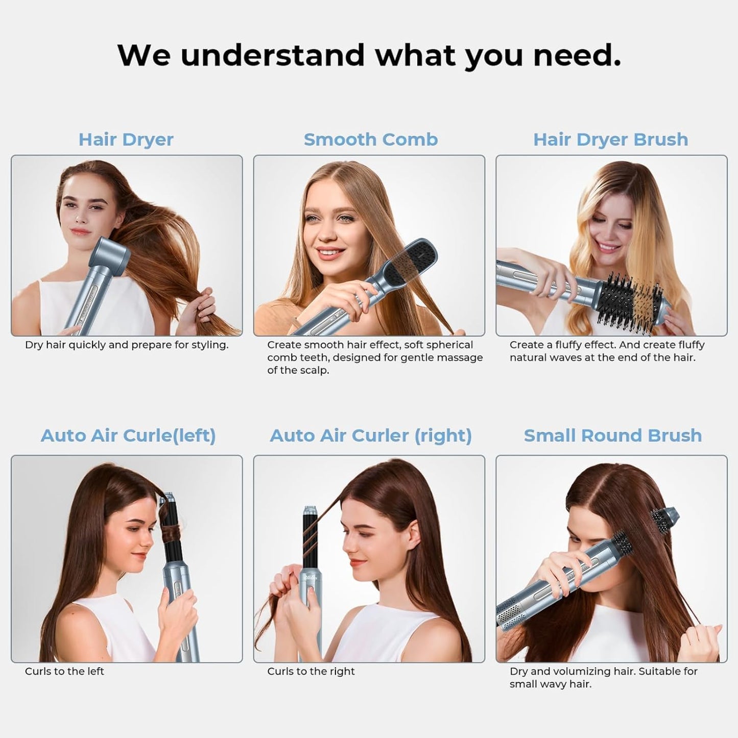 Hair Dryer Brush, Blow Dryer Brush with Attachments,110000 RPM Curly Twist 6 in 1 Air Style, Professional Ionic Hair Styling Tool, Left & Right Air Curler, Volumizer