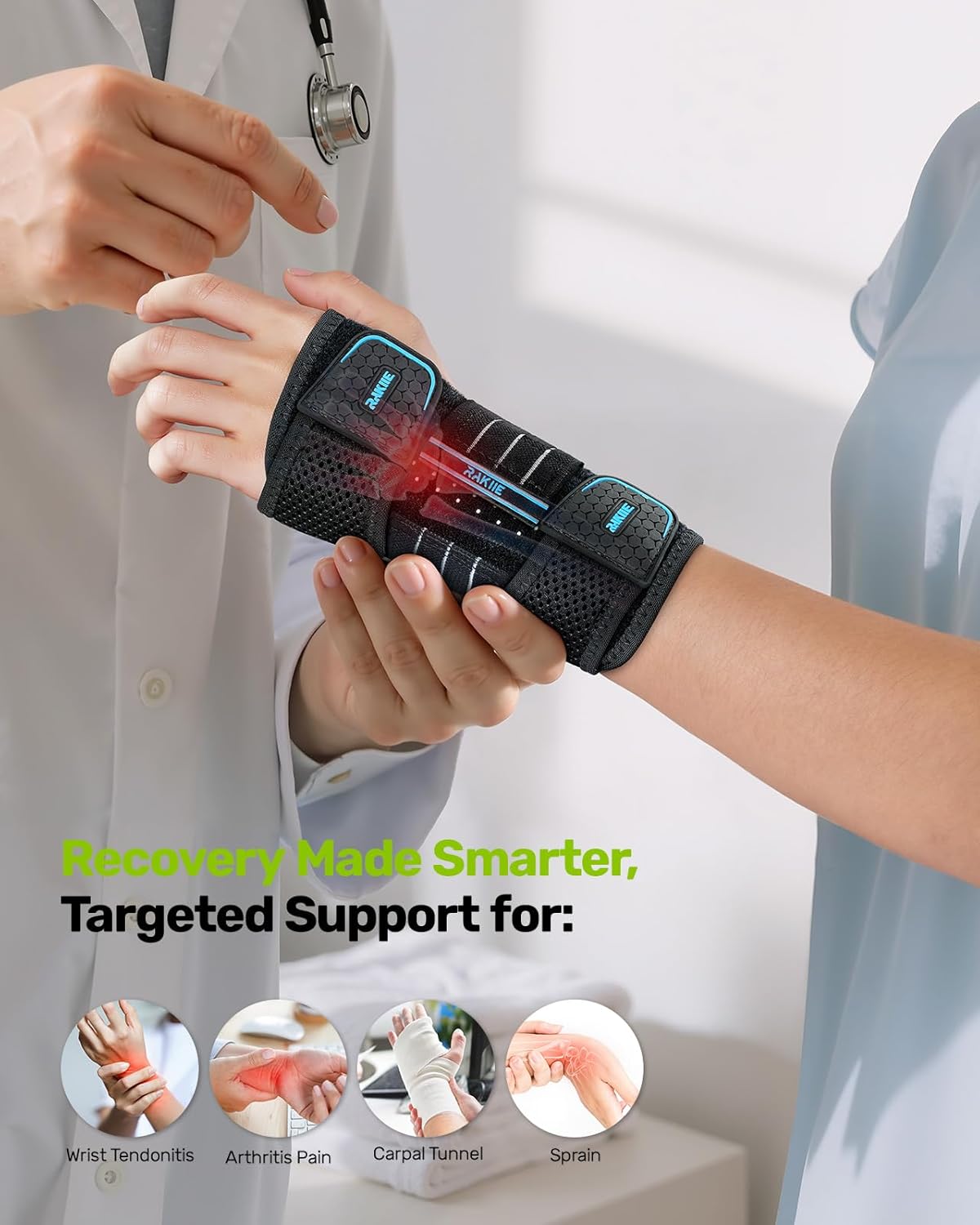 Carpal Tunnel Wrist Brace, Adjustable Night Wrist Support with 3 Metal Splints, Hand Brace for Men Women No Pressure on Thumb, Splint Stabilizer for Work, Blue Left Hand, Size S