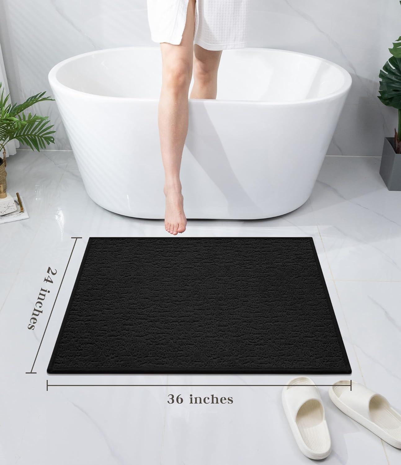 chakme Bathroom Rugs Mat 36x24, Ultra Thin Non Slip Bath Mat Quick Dry Absorbent Bath Mat for Bathroom Floor, (Black, 36"x24")