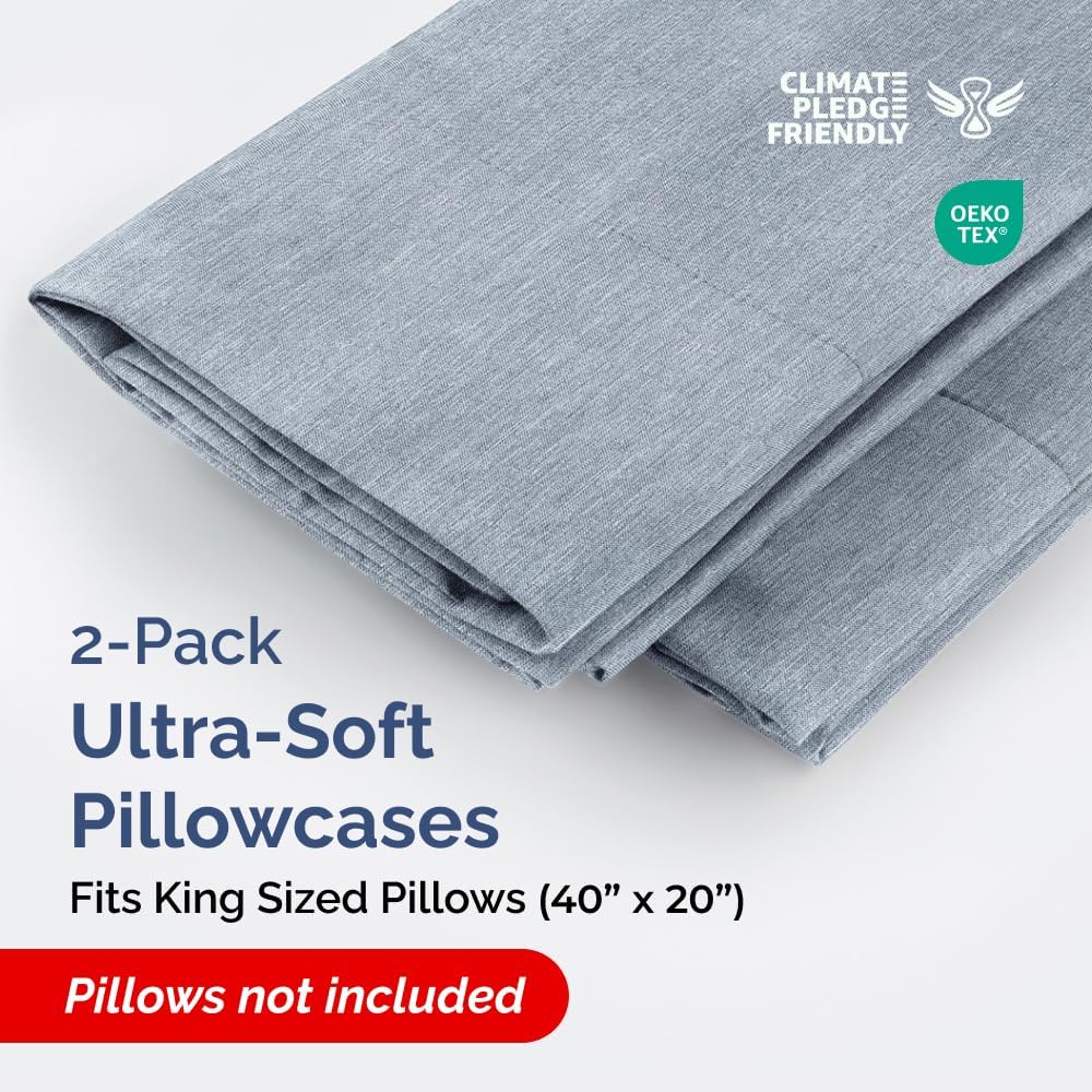 King Pillow Cases Set of 2 - Ultra Soft Hotel Quality Pillowcase Covers - Comfy, Cozy & Wrinkle Free - Shrinkage and Fade Resistant - Machine Washable Pillow Protectors - 2 Piece Set - Heathered Blue