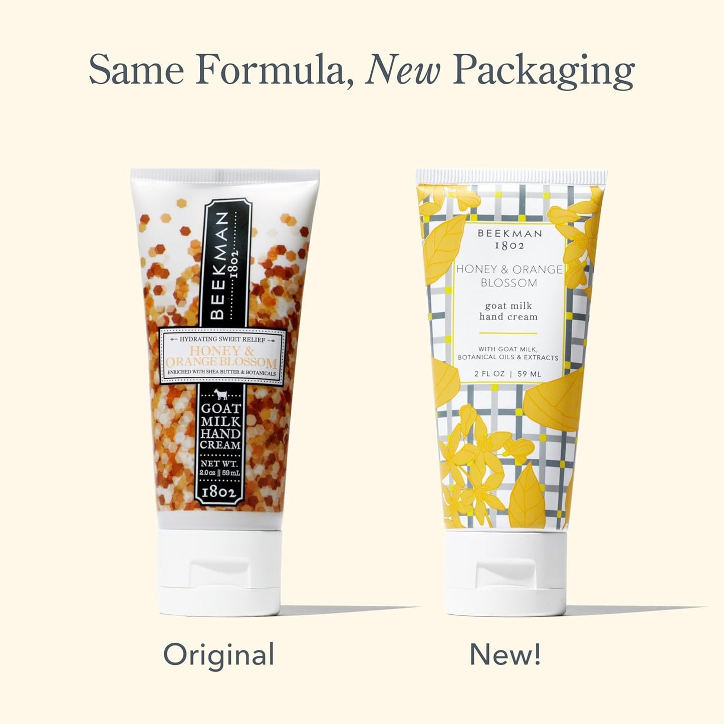 Beekman 1802 Pure Goat Milk Hand Cream, Honey & Orange Blossom - Scented - 2 oz - Moisturizing Lotion for Dry Skin - Anti-Aging Hydration - Good for Sensitive Skin - Cruelty Free - Packaging May Vary