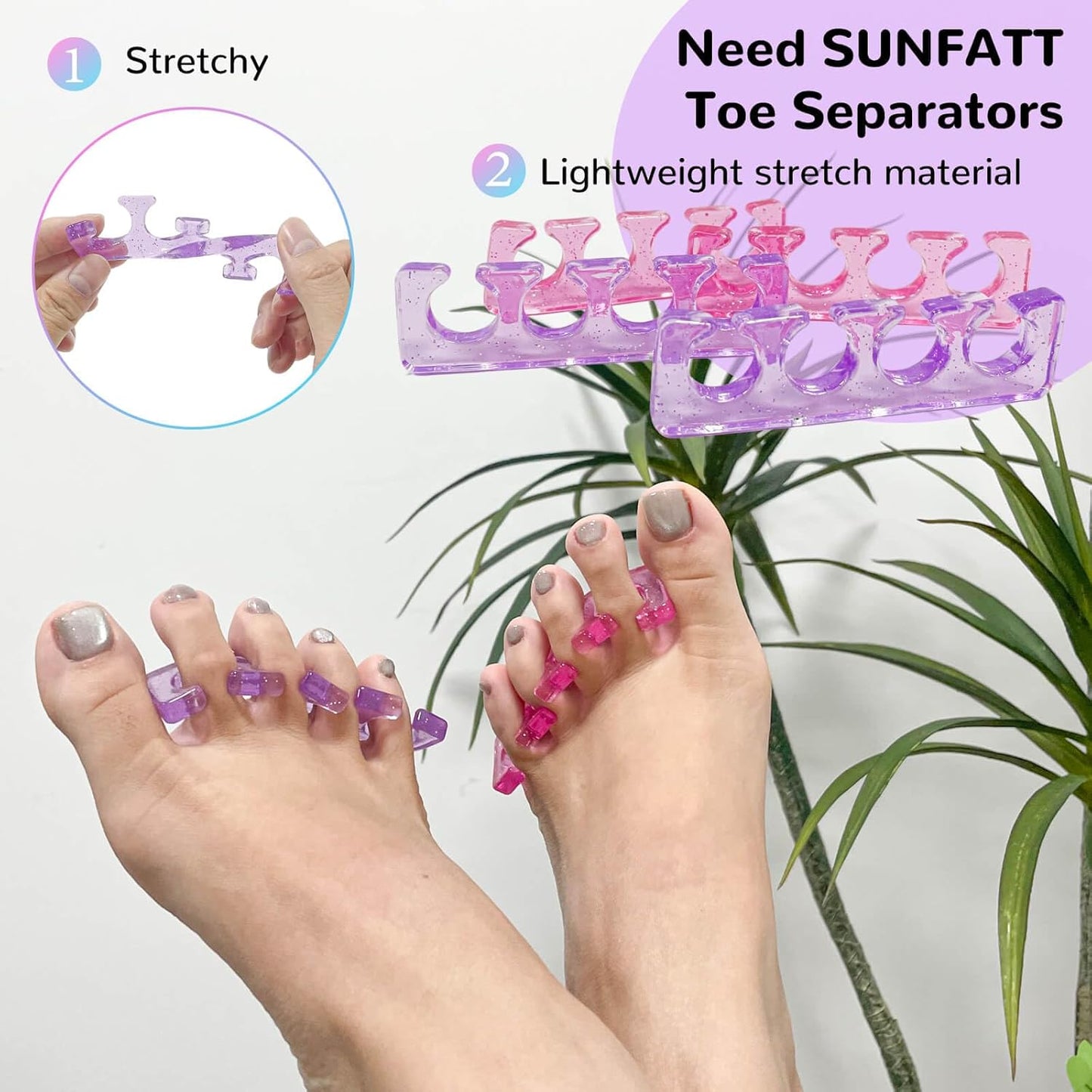 SUNFATT Toe Separators,Toe Spacers for Women,Toe Separators Use for Separation of Toenails or Nails as Well as Polishing of Nail Polish.(Thin)