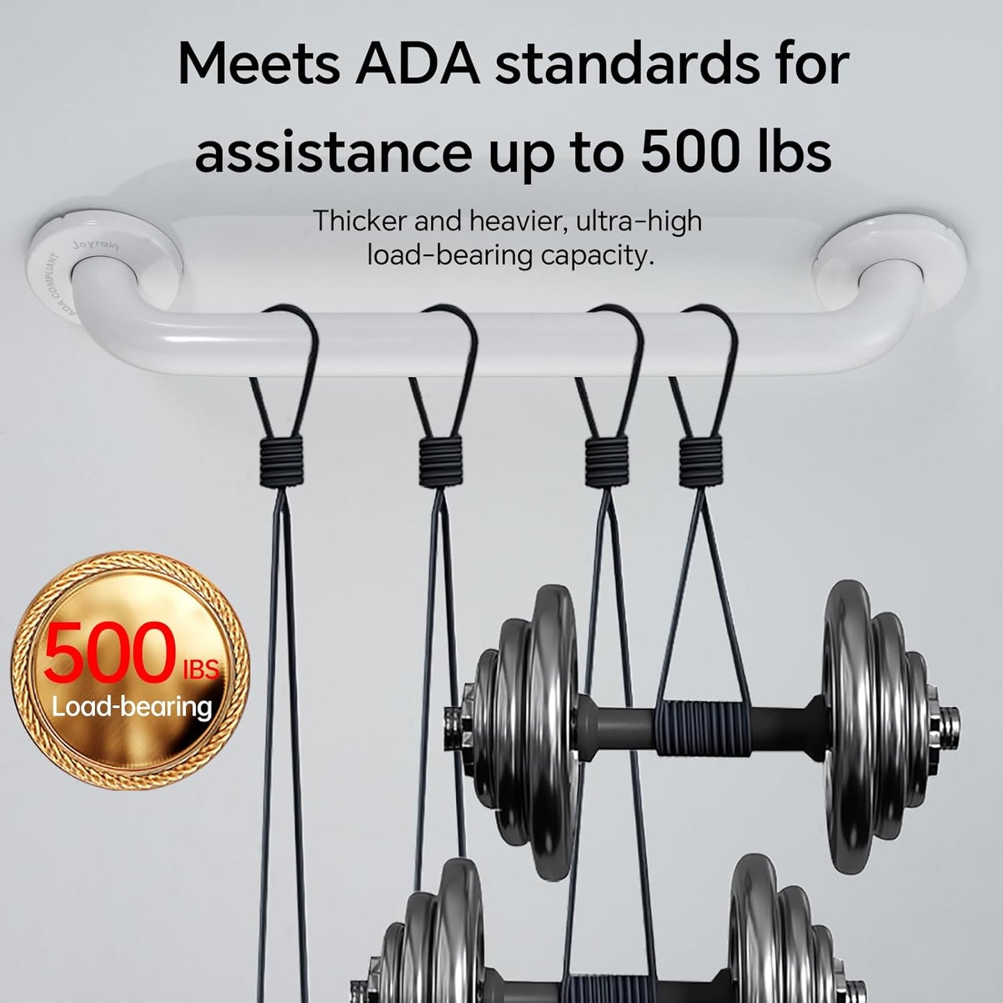 Joyrain 16-inch Bathroom Safety Grab Bar - 500lb Weight Capacity ADA Certified Anti-Slip Handle for Shower/Tub/Toilet, Elderly & Disabled Assist (White, 18 inch)