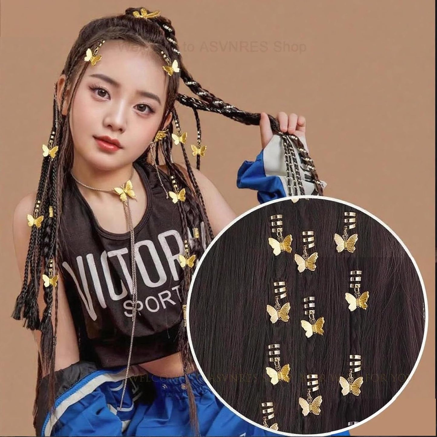 Silver Hollow Star ButterflyHair Jewelry for Braids; ButterflyMetals Cuffs Clip Hair Accessories Styling Fashion Toos for Women Men 35 Pcs (Gold)