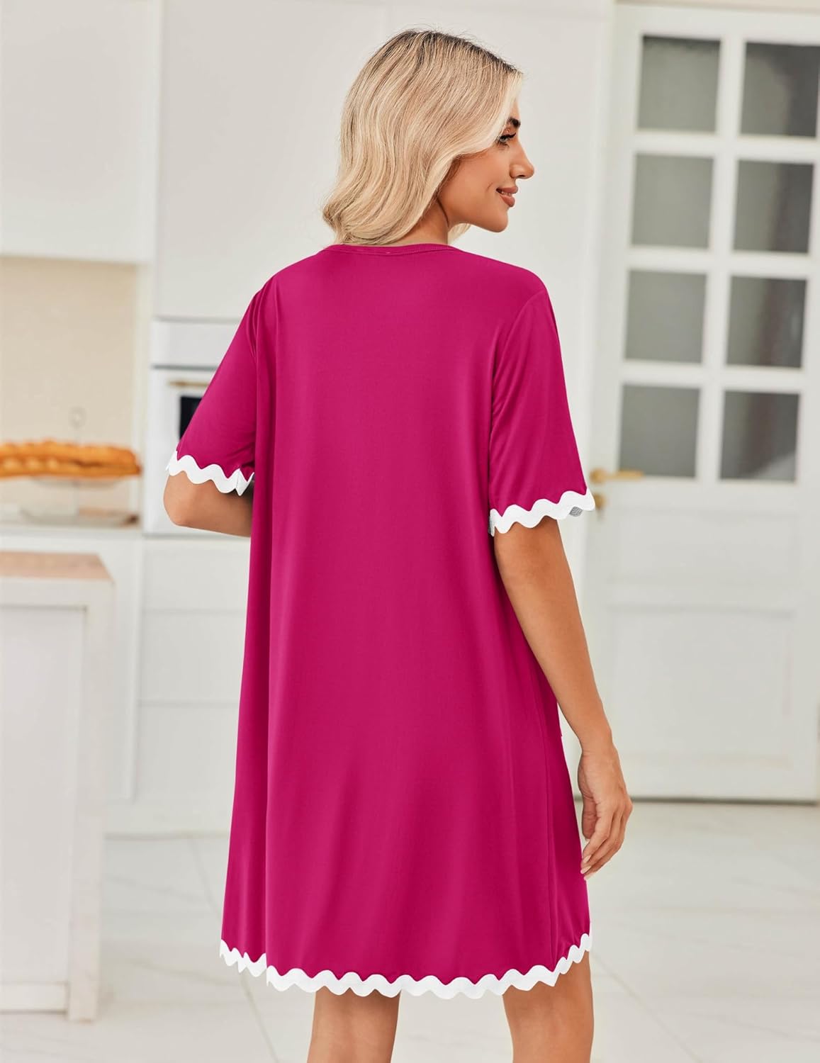 Ekouaer Women Zip Up Robe Lightweight Housecoats with Pockets Knee Length Short Bathrobes Soft Nightgown S-3XL