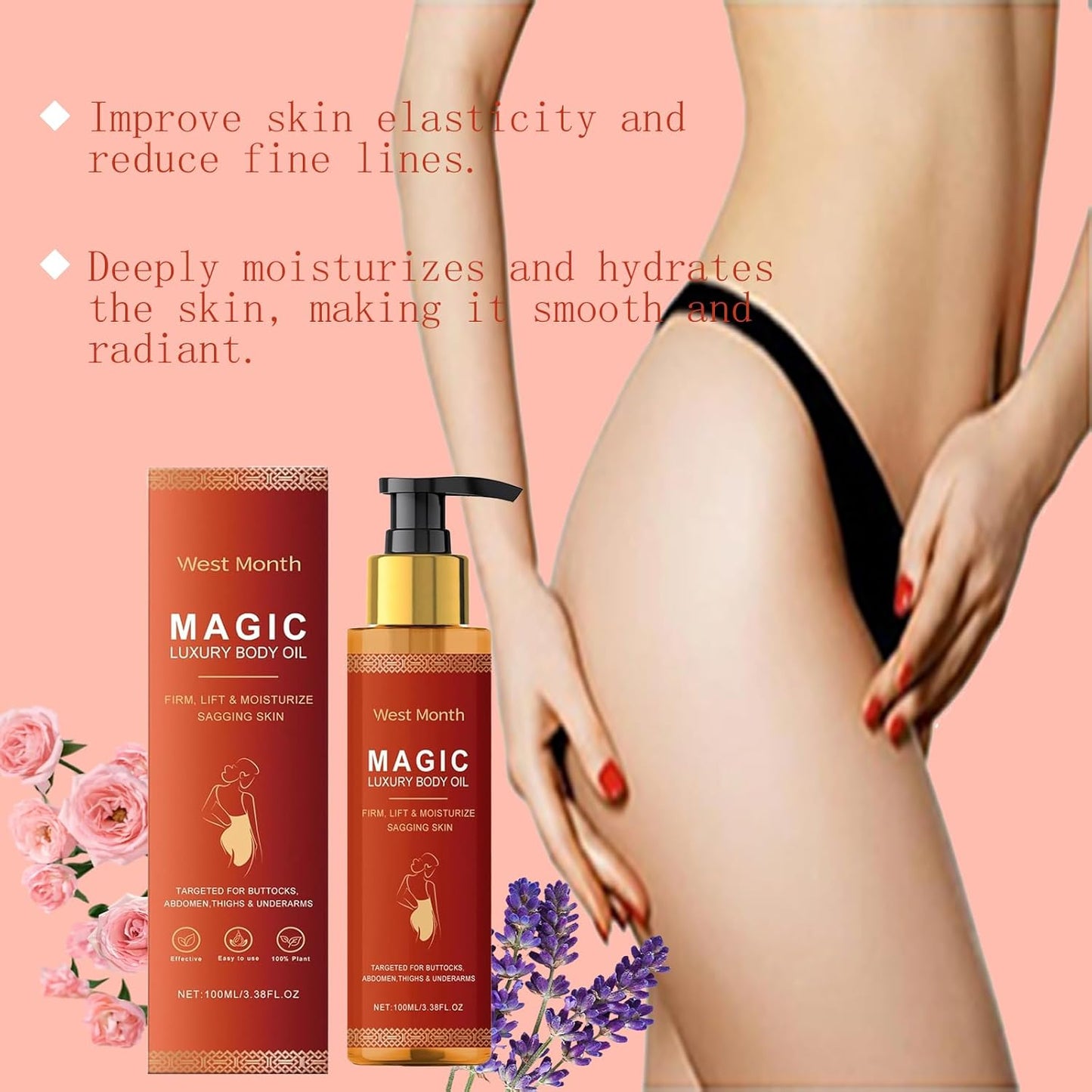 Magic Body Firming Oil – Full Body Use, Hydrating and Firming Skin Oil for Arms, Chest, and Thighs – with Vitamin E, Rosehip