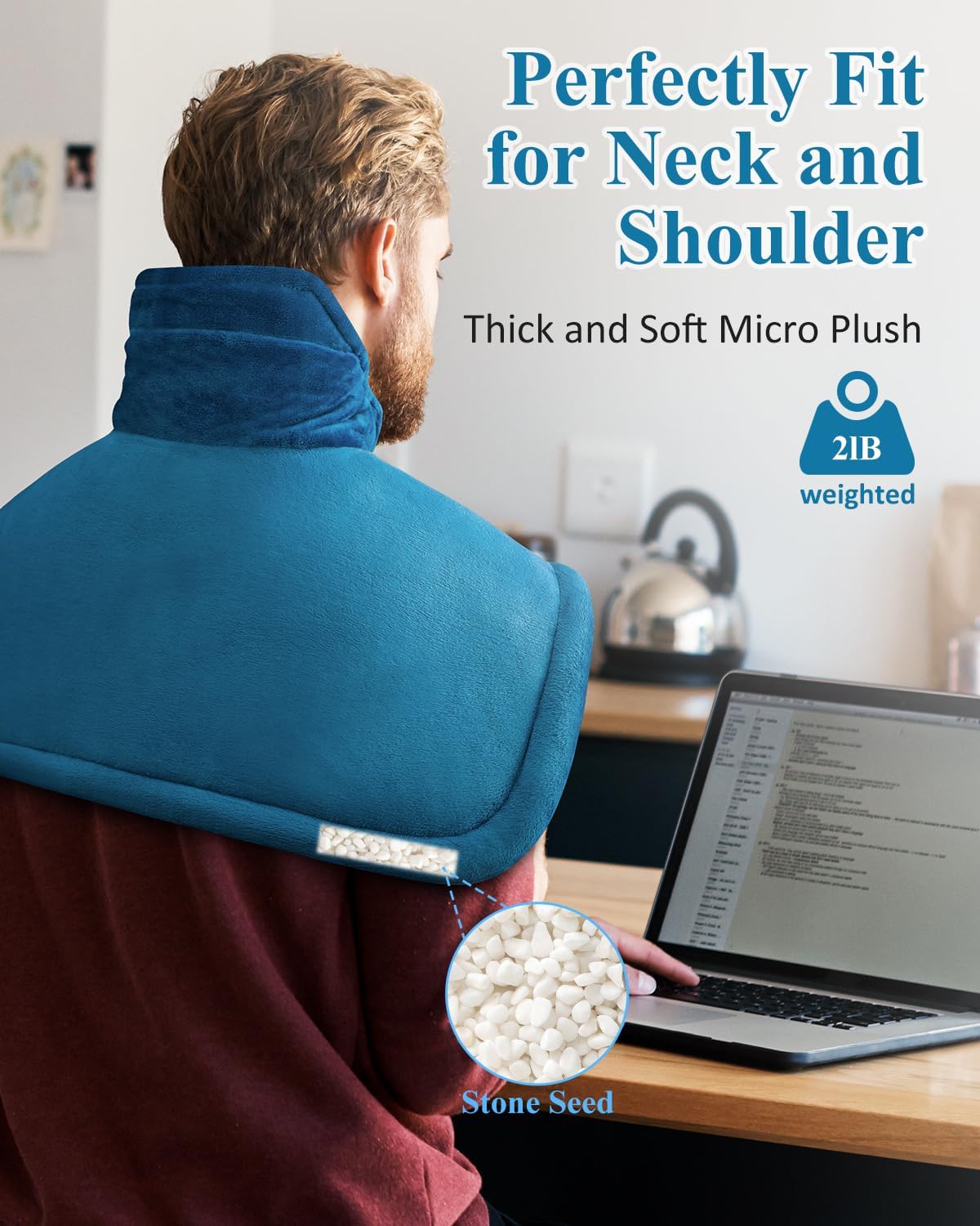 Heating Pad for Neck Shoulders Pain Relief, Birthday Gifts for Men Dad Husband Elderly, Electric Weighted Heated Wrap 6 Heat Settings 4 Timers Auto Off, Christmas Stocking Stuffers for Women Mom, Blue