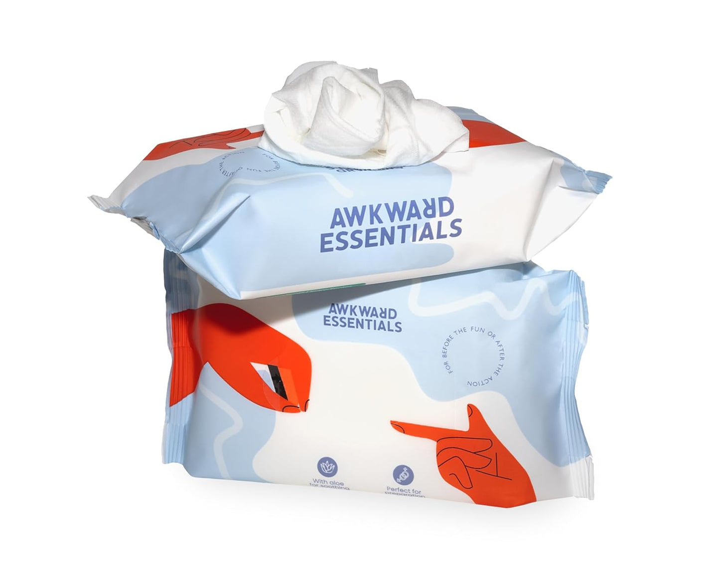 Awkward Essentials Clean AF Wipes for Personal Hygiene with Aloe & Water - Gentle, Two-Ingredient, pH-Friendly Cleansing Wipes for Body, Post-Workout & Intimate Use