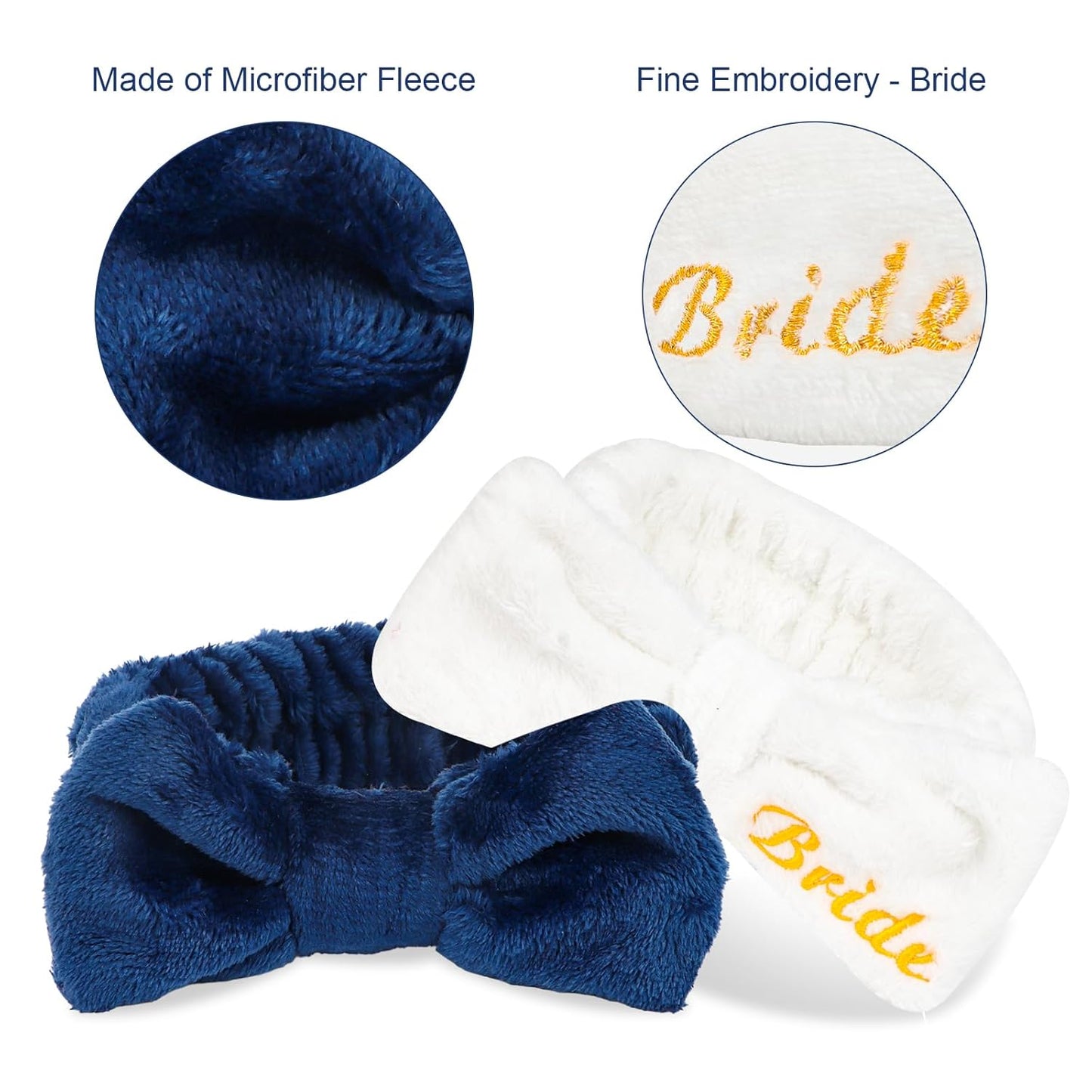 CIEHER Spa Headbands for Bachelorette Party Favors, 8 Pcs Spa Headbands for Bride & Bridesmaid - White & Dark Blue