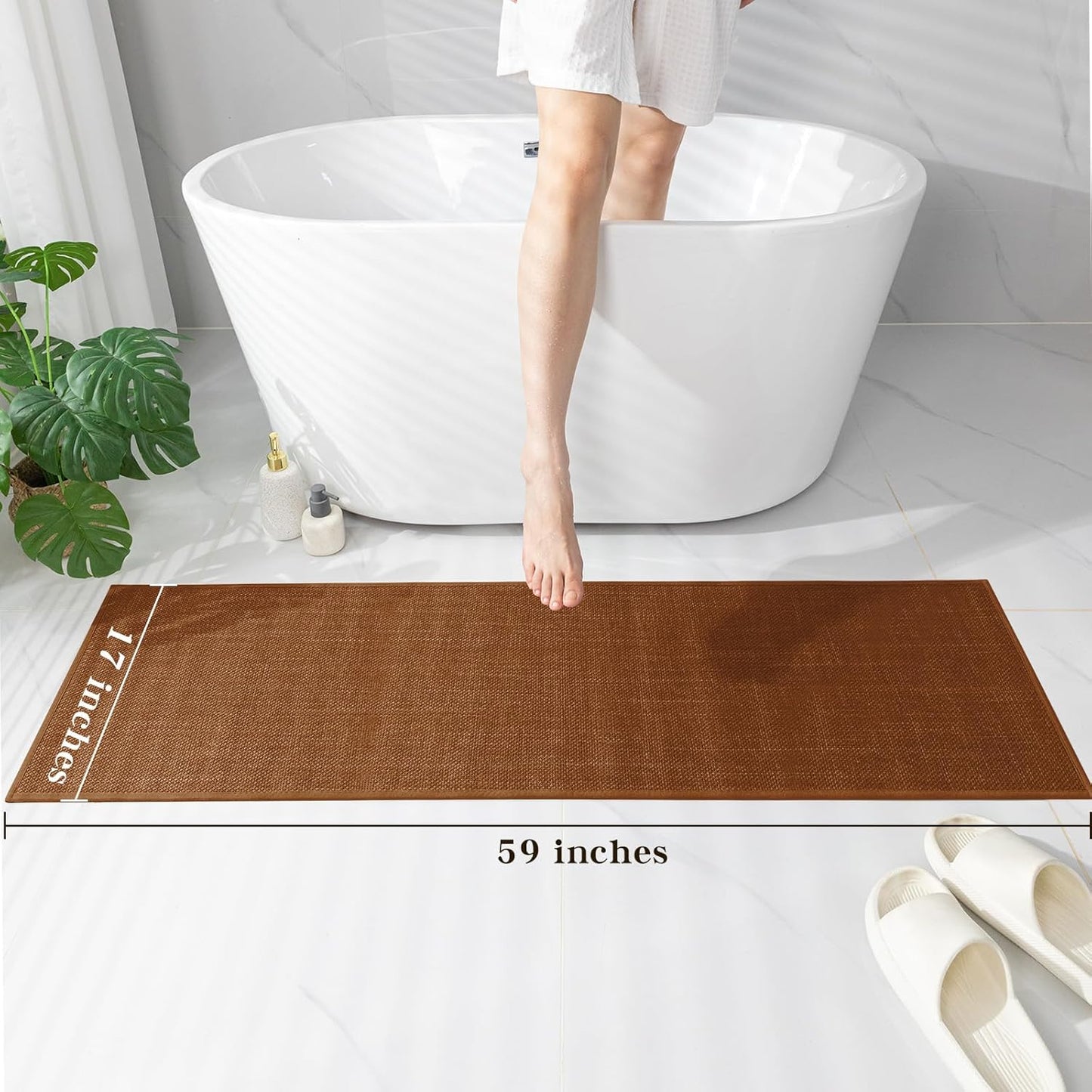 chakme Bathroom Rugs Mat 59x17, Ultra Thin Bath Rug Non Slip Runner Quick Dry Absorbent Bath Mat for Bathroom, (Rust, 59"x17")