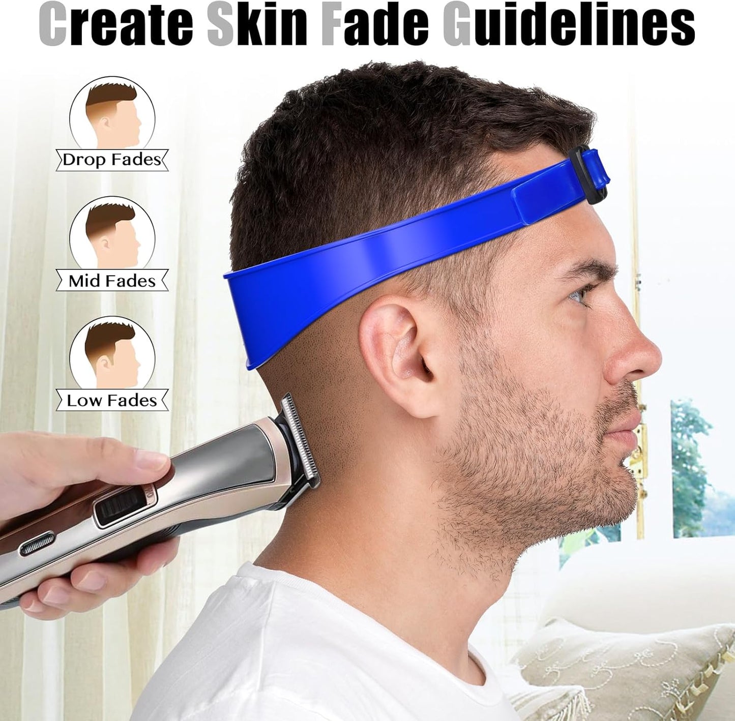 Neckline Shaving Template and Adjustable Hair Trimming Guide,DIY Self Haircutting System, Shaving and Keeping a Clean and Straight Neck Hairline,Easy Use Tool Soft Portable(Blue)
